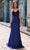 J'Adore Dresses J22027 - Floral Lace Sheath Prom Gown Special Occasion Dress 2 / Navy