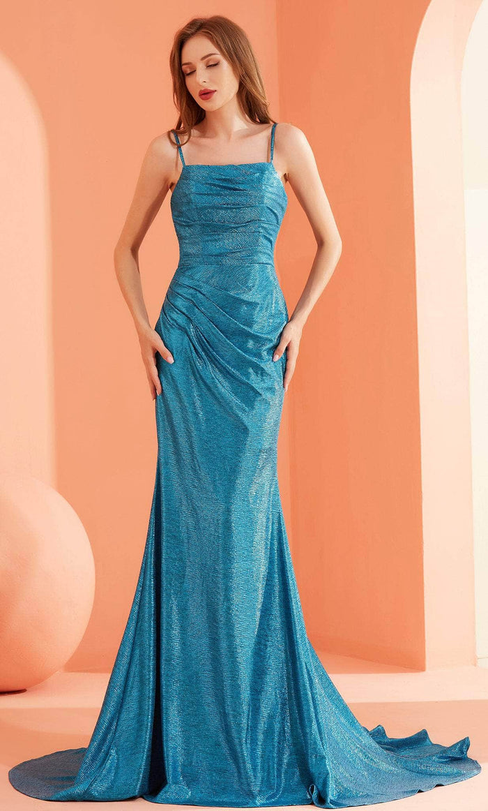 J'Adore Dresses J22030 - Sleeveless Metallic Prom Dress Special Occasion Dress 2 / Teal