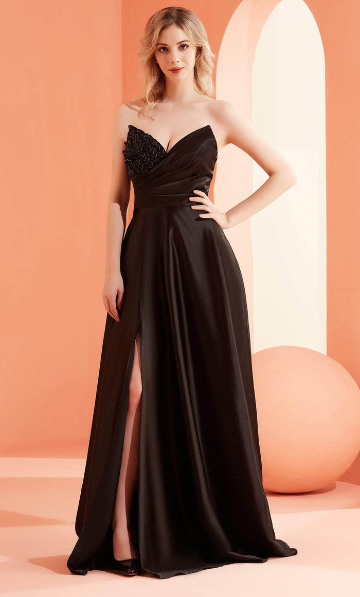 J'Adore Dresses J22034 - Appliqued Bust Ballgown Special Occasion Dress 2 / Black