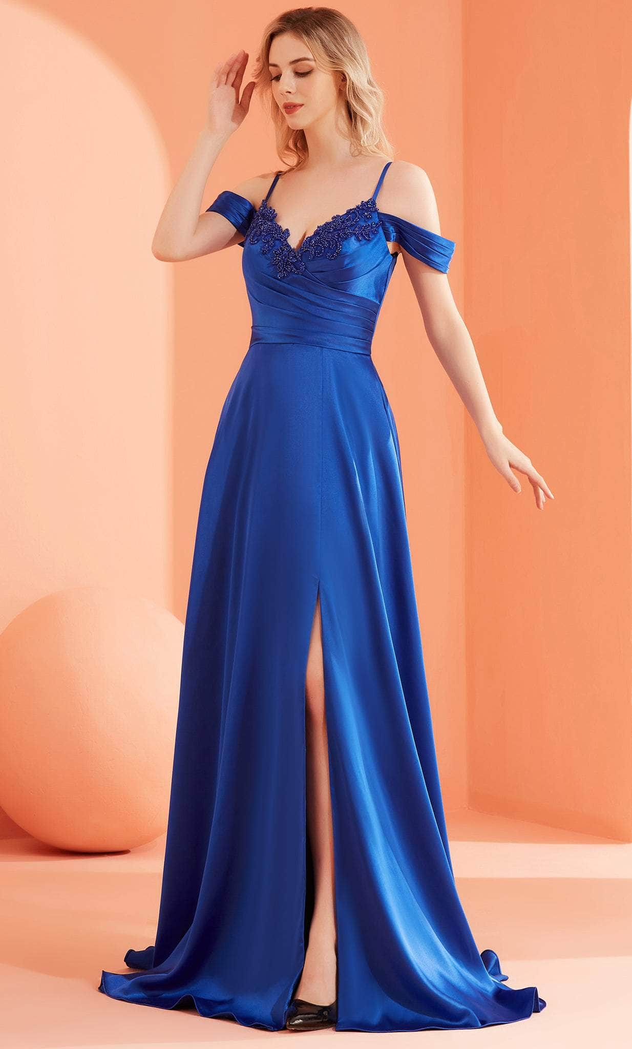 J'Adore Dresses J22036 Cold-Shoulder Sleeve A-line Dress