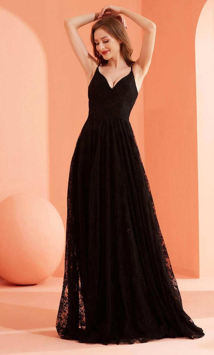 J'Adore Dresses J22051 - Sleeveless V-Neck Dress Special Occasion Dress 2 / Black