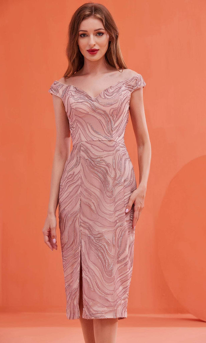 J'Adore Dresses J22067 - Off-Shoulder Sequin Embellished Dress Special Occasion Dress 2 / Dusty Pink