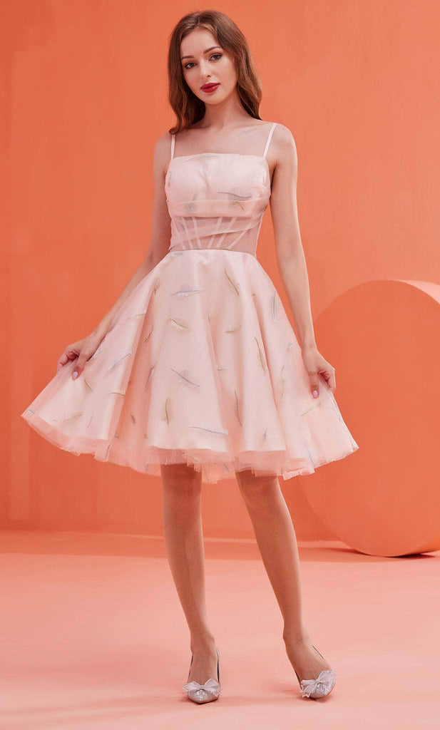open lace back dress Orange and Pink Ombre Strapless Feather Bodice Tulle Gown