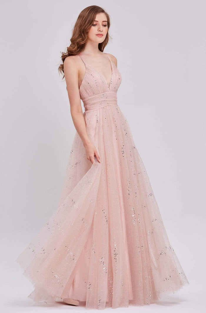 J'Adore - Glitter Tulle V-Neck A-Line Dress J16052 - 1 pc Pink In Size 18 Available CCSALE 18 / Pink