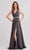 J'Adore - J15002 Pleated V Neck Beaded Chiffon A-line Gown Evening Dresses 2 / Charcoal