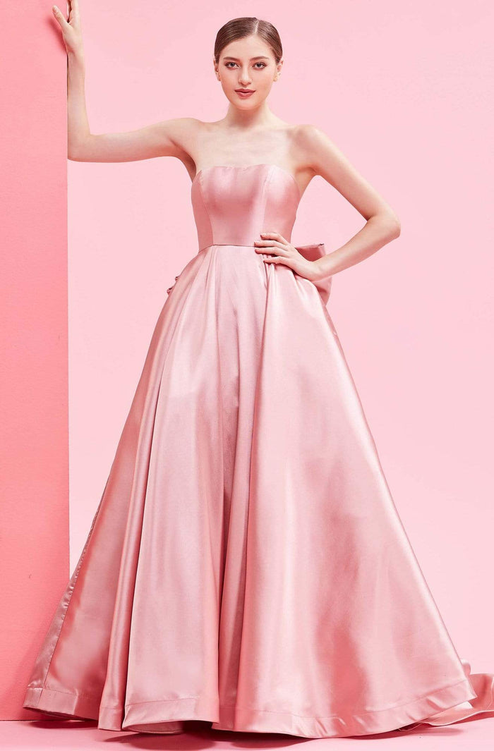 J'Adore - J16008 Strapless Mikado Gown with Oversized Bow Evening Dresses 2 / Dusty Pink