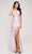 J'Adore - J17037 Metallic Glitter High Slit Mermaid Gown Special Occasion Dress 2 / Pink