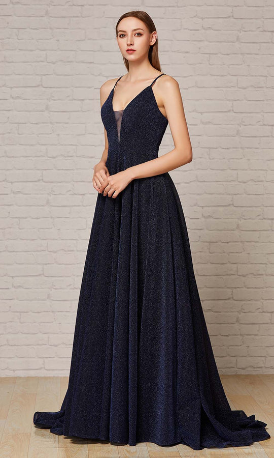 J'Adore Dresses - J18007 Deep V Neck Long A-line Gown