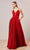 J'Adore - J18007 Deep V Neck Long A-line Gown Evening Dresses 2 / Red