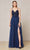 J'Adore - J18008 Lace Tulle V Neck A-line Gown Special Occasion Dress 2 / Navy