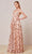 J'Adore - J18013 Plunging V Neck Long A-Line Dress Special Occasion Dress 2 / Blush