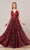 J'Adore - J18013 Plunging V Neck Long A-Line Dress Special Occasion Dress 2 / Wine
