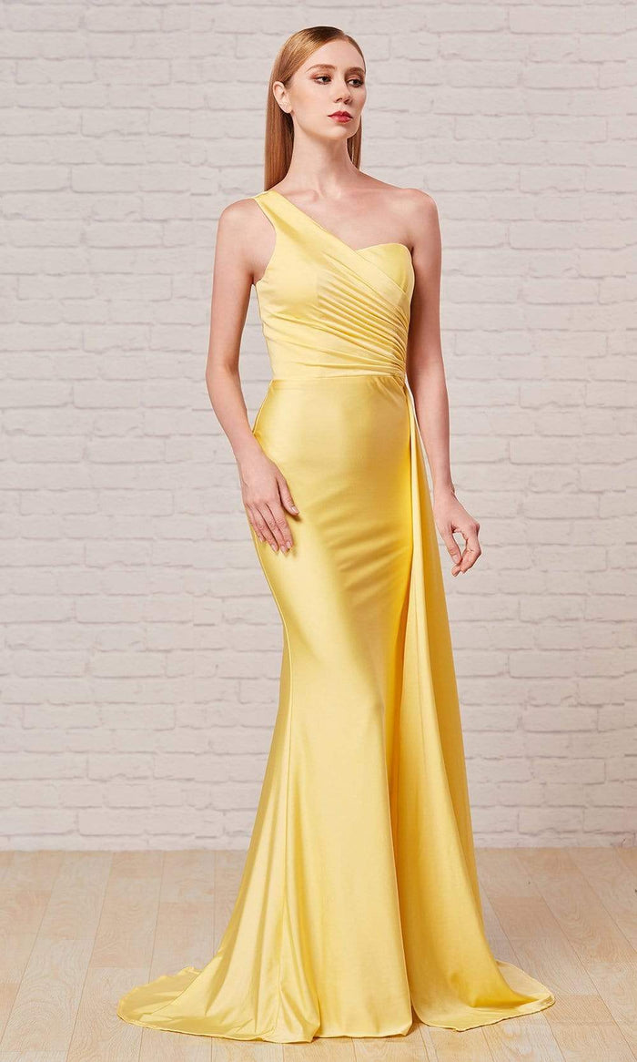 J'Adore - J18015 Asymmetric Neck Trumpet Dress Special Occasion Dress 2 / Yellow