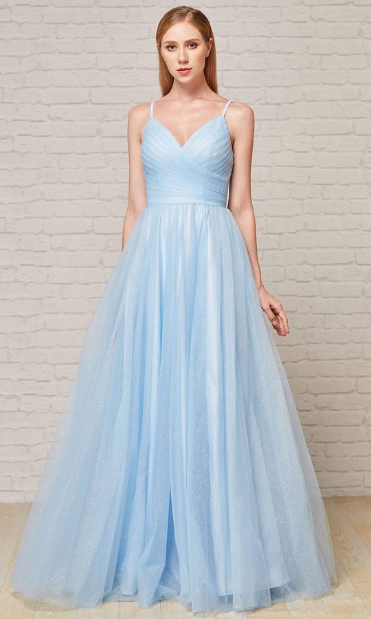 J'Adore Dresses - J18021 Pleat-Detailed Glitter Tulle Gown