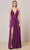 J'Adore - J18042 Plunging V-Neck Empire High Slit Gown Special Occasion Dress 2 / Eggplant