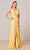 J'Adore - J18042 Plunging V-Neck Empire High Slit Gown Special Occasion Dress 2 / Yellow