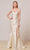 J'Adore - J18047 Bead-Trimmed High Slit Mermaid Gown Special Occasion Dress 2 / Champagne