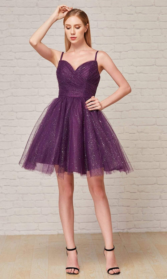 J'Adore Dresses - J18086 Glitter V Neck A-Line Short Dress
