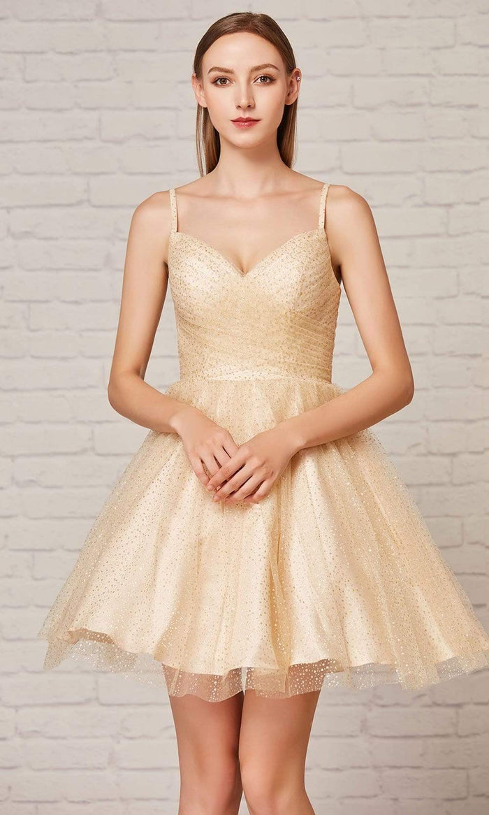 J'Adore - J18089 Glitter Tulle V Neck Dress Special Occasion Dress 2 / Champagne
