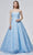 J'Adore - J19005 Strapless Floral Appliqued Long Gown Prom Dresses 2 / Sky