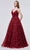 J'Adore - J19006 Floral Accented Softy A-line Gown Special Occasion Dress 2 / Wine