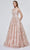 J'Adore - J19016 Floral Glittered A-line Dress Evening Dresses 2 / Pink
