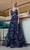 J'Adore - J19018 Floral Embellished Soft A-line Dress Special Occasion Dress 2 / Navy