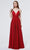 J'Adore - J19022 V Neck Glittered A-line Gown Evening Dresses 2 / Red
