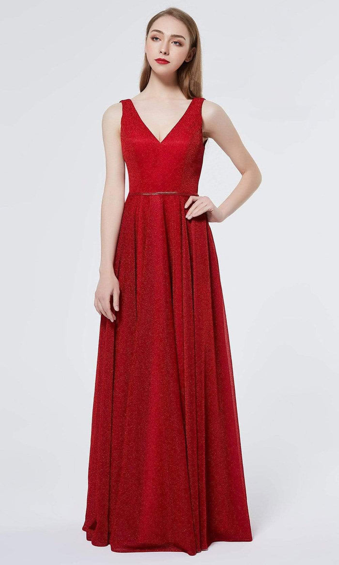 J'Adore - J19023 Glittered Allover A-line Dress Evening Dresses 2 / Red
