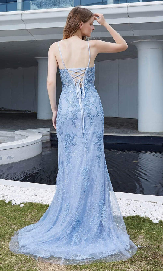J'Adore Dresses - J20007 Lace Ornate Gown with Slit
