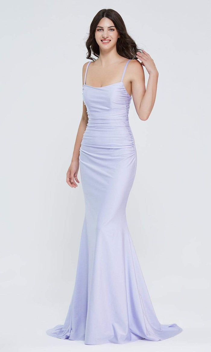 J'Adore - J20016 Scoop Ruched Mermaid Gown Special Occasion Dress 2 / Lilac