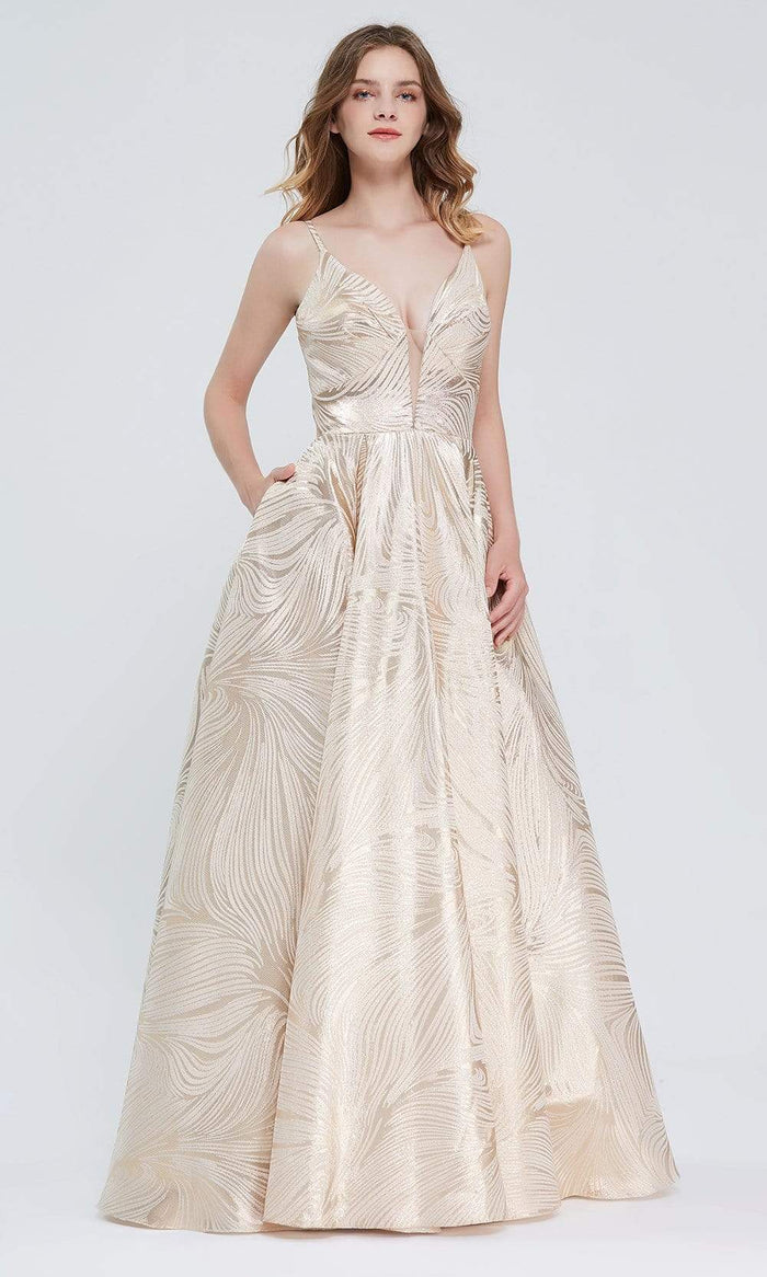 J'Adore - J20019 Sleeveless Metallic A-Line Dress Special Occasion Dress 2 / Champagne