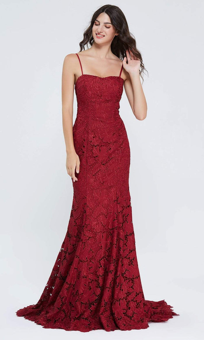 J'Adore - J20021 Embroidered Sweetheart Fitted Dress Special Occasion Dress 2 / Wine