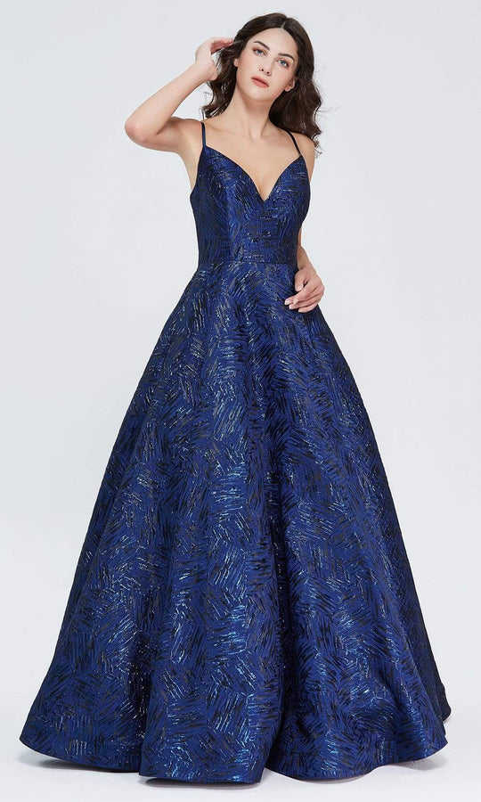 J'Adore Dresses - J20024 Deep V-Neck Sequin Ballgown