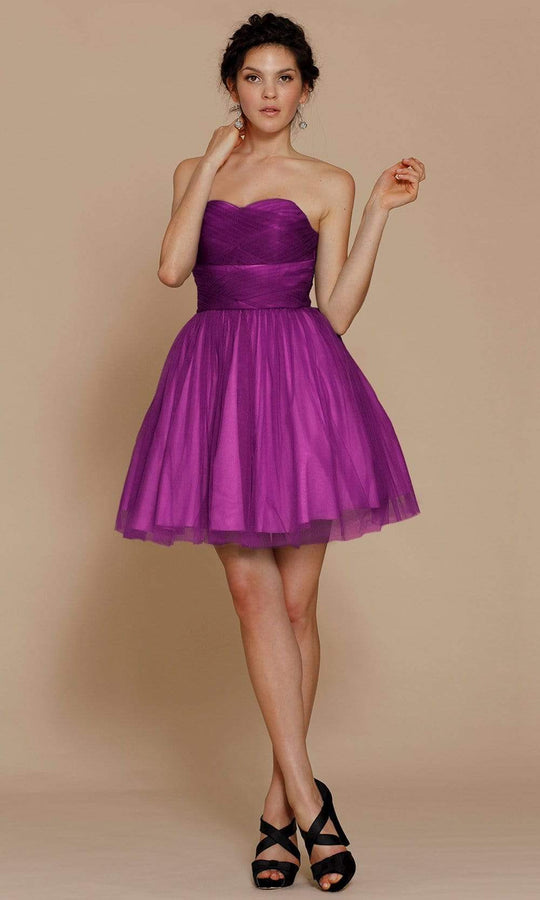 J'Adore - J5081 Strapless Ruched Bodice Fit and Flare Tulle Dress Cocktail Dresses 2 / Magenta