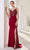 J'Adore - JM113 Metallic Embroidery Sheer Side Mermaid Gown Special Occasion Dress 2 / Wine