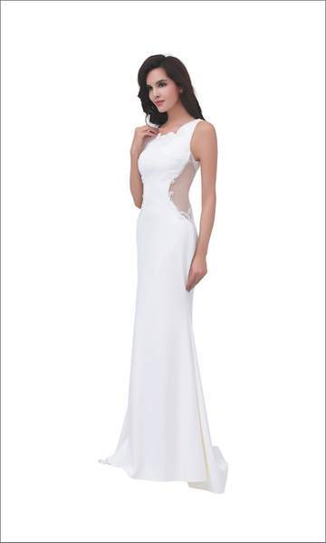 J'Adore - Scoop Illusion Side Cutouts Swirl Appliques Sheath Dress J11353 - 1 pc Ivory In Size 12 Available CCSALE 12 / Ivory
