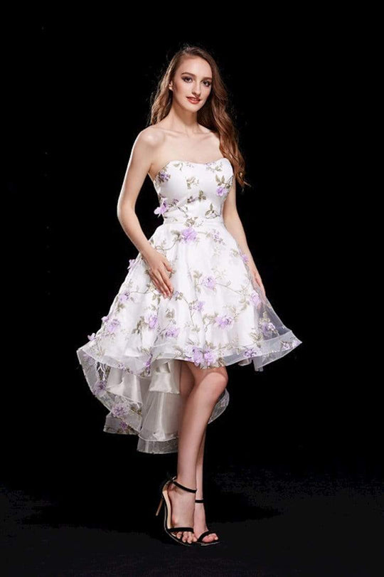 J'Adore Dresses - J12005 Strapless Embroidered Floral Appliqued High Low Dress