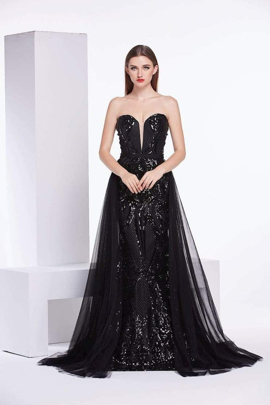 J'Adore Dresses - J14026 Sequin Embellished Dress with Sheer Train