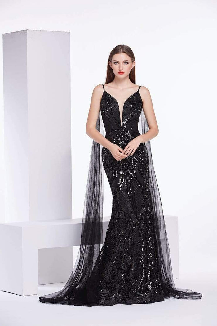 Jadore - J14032 Sequin Embellished Mermaid Evening Gown Special Occasion Dress 2 / Black