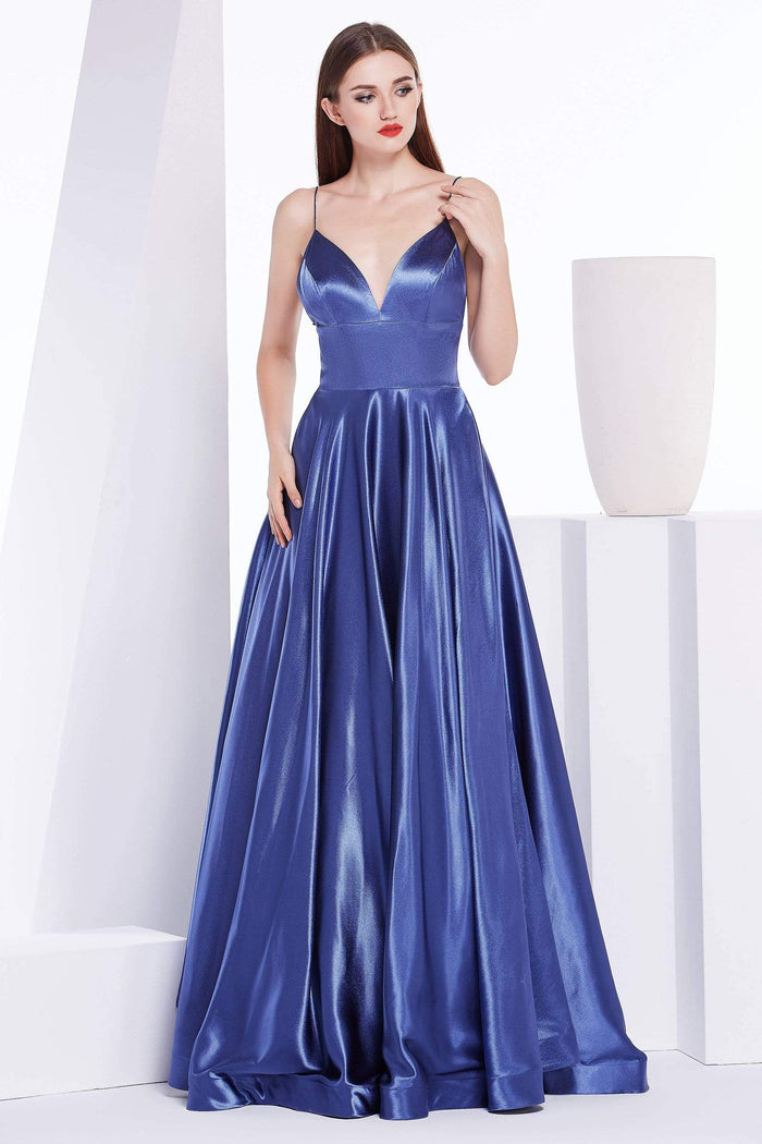 J'Adore Dresses - J14038 Deep V-neck Silky Satin A-line Dress J'Adore Dresses - J14038 Deep V-neck Silky Satin A-line Dress
