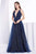 Jadore - J14041 Deep V-neck Sparkle Tulle A-line Dress Prom Dresses 2 / Navy