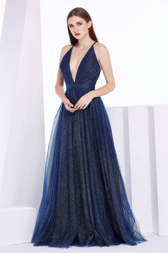J'Adore Dresses - J14041 Deep V-neck Sparkle Tulle A-line Dress