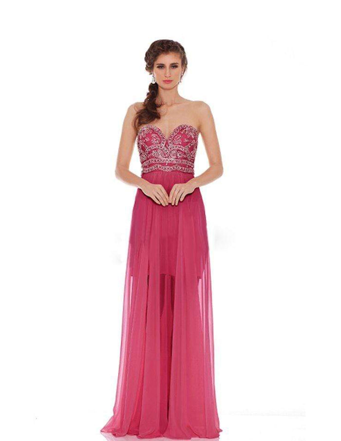 Jadore - J6050 Beaded Illusion Overskirt High Slit Gown Special Occasion Dress 2 / Raspberry