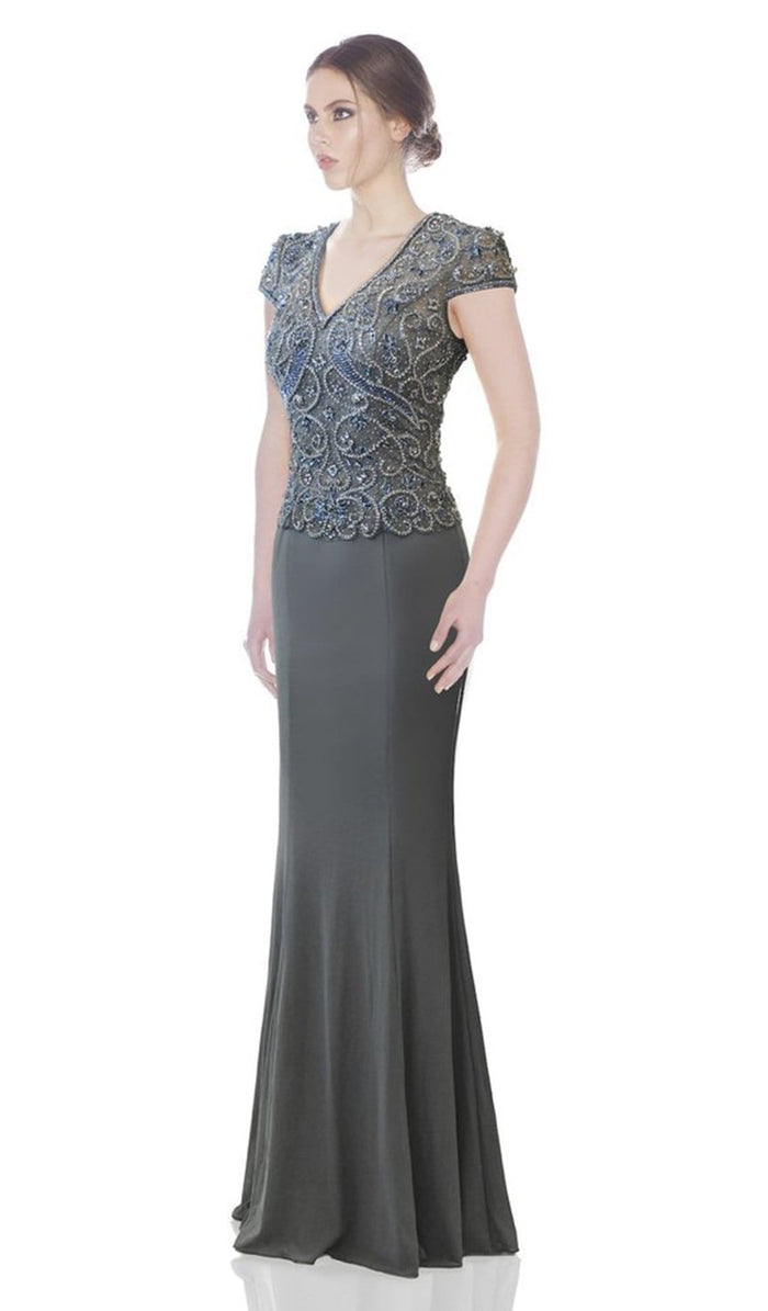 J'Adore Dresses - J7058 Beaded Embellished V Neck Bodice Jersey Dress J'Adore Dresses - J7058 Beaded Embellished V Neck Bodice Jersey Dress
