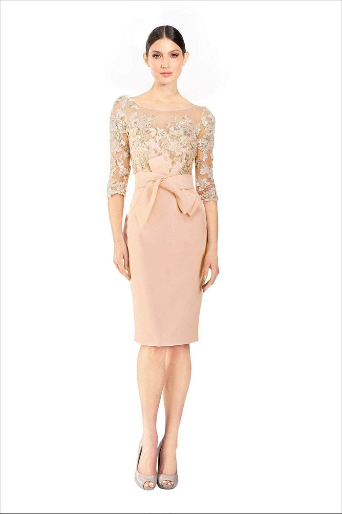 Janique - 1906 Embroidered Bateau Knee Length Fitted Dress Cocktail Dresses 6 / Blush