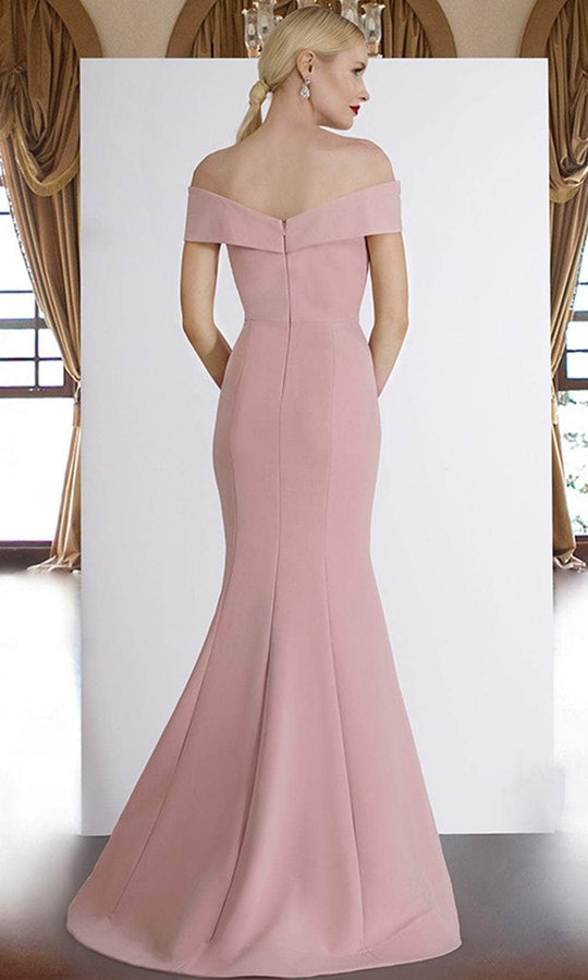 Janique - 1936 Off Shoulder Ruffled Accent Mermaid Gown in Blush