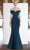 Janique - 1936 Off Shoulder Ruffled Accent Mermaid Gown in Teal Special Occasion Dress 0 / Teal