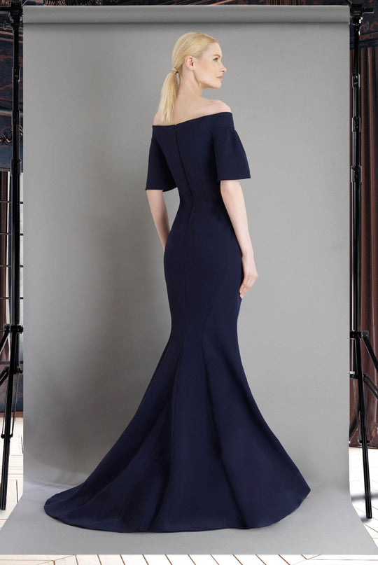 Janique - 1941 Notched Off Shoulder Ruffle Sleeve Evening Gown