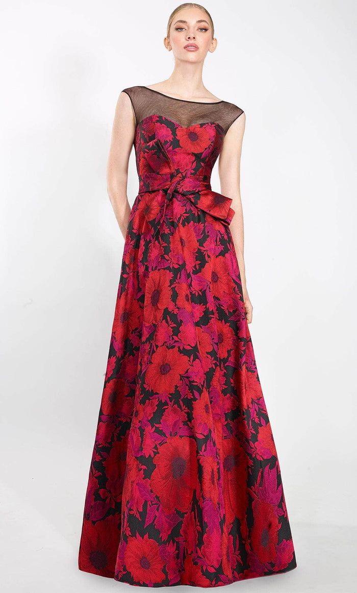 Janique 2206 - Illusion Bateau Printed Evening Gown Special Occasion Dress 2 / Red